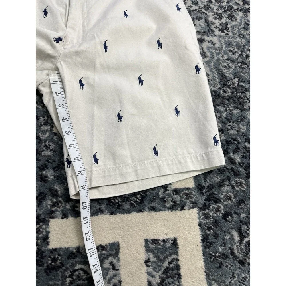 VTG Ralph Lauren Prospect Short Men White Sz 34 All Over Blue Pony Logo Print
